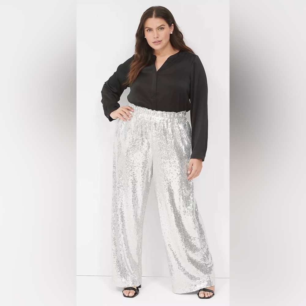 Lane Bryant Sequined Silver Wide Leg Pants